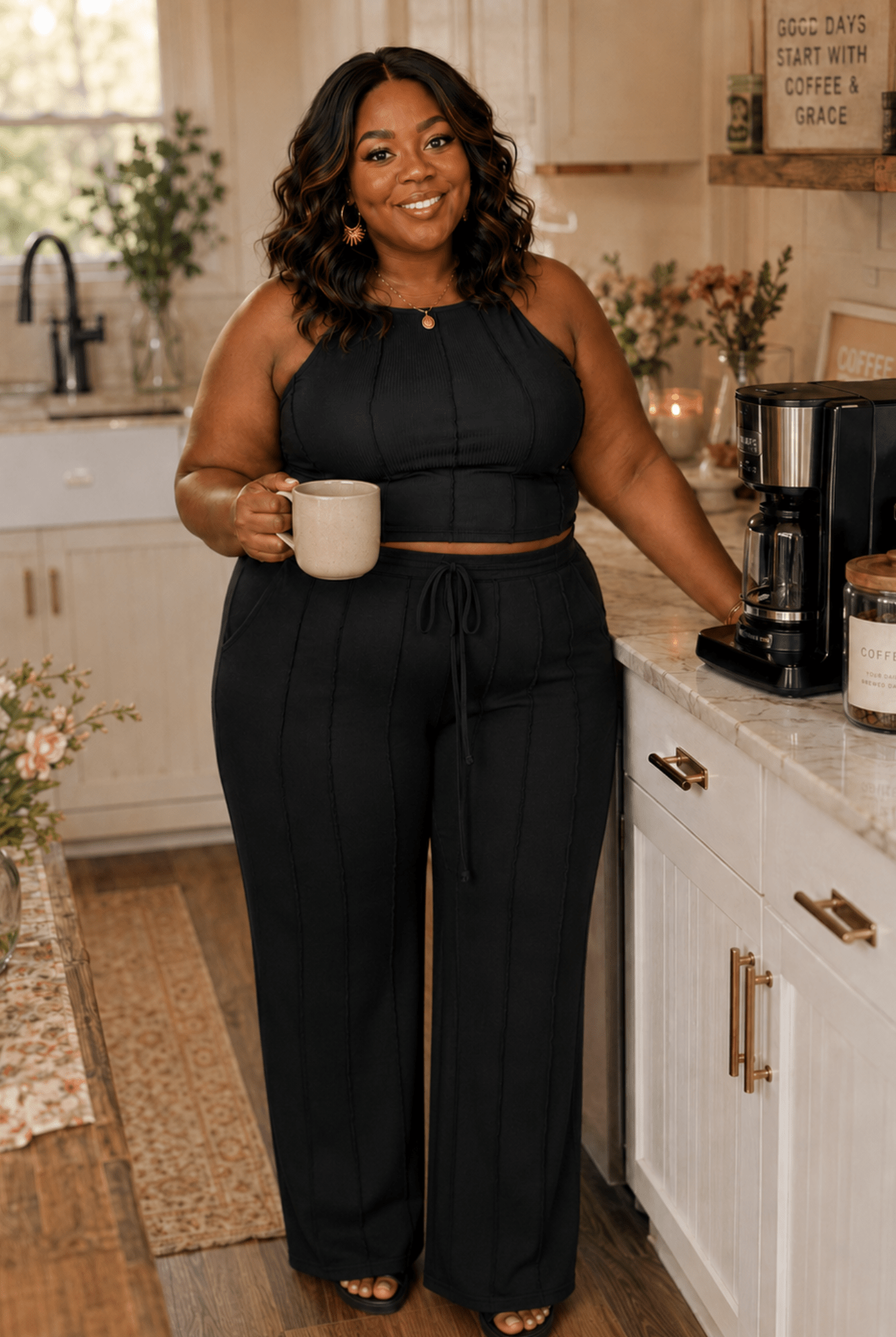 Black Two Piece Pin Tuck Lounge Set - Adorned Rebel