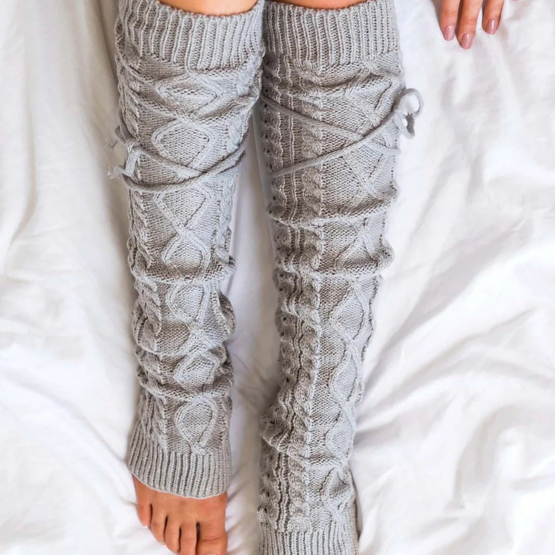 Cable Knit Tie Leg Warmers - Adorned Rebel