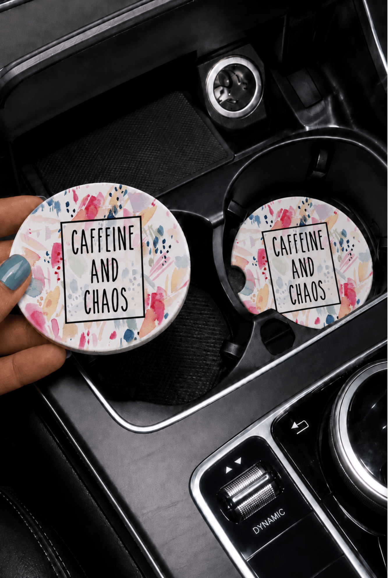 Caffeine & Chaos Car Coasters - Adorned Rebel