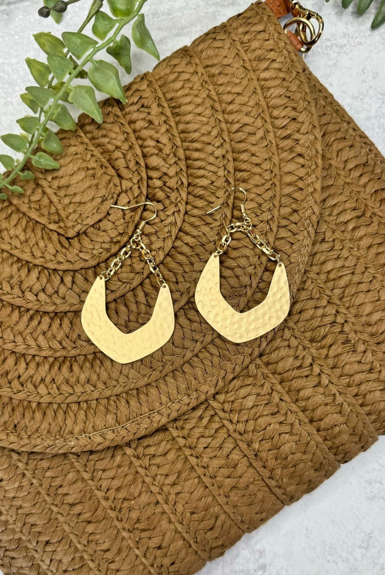 Gold Link Hammered Earrings - Adorned Rebel