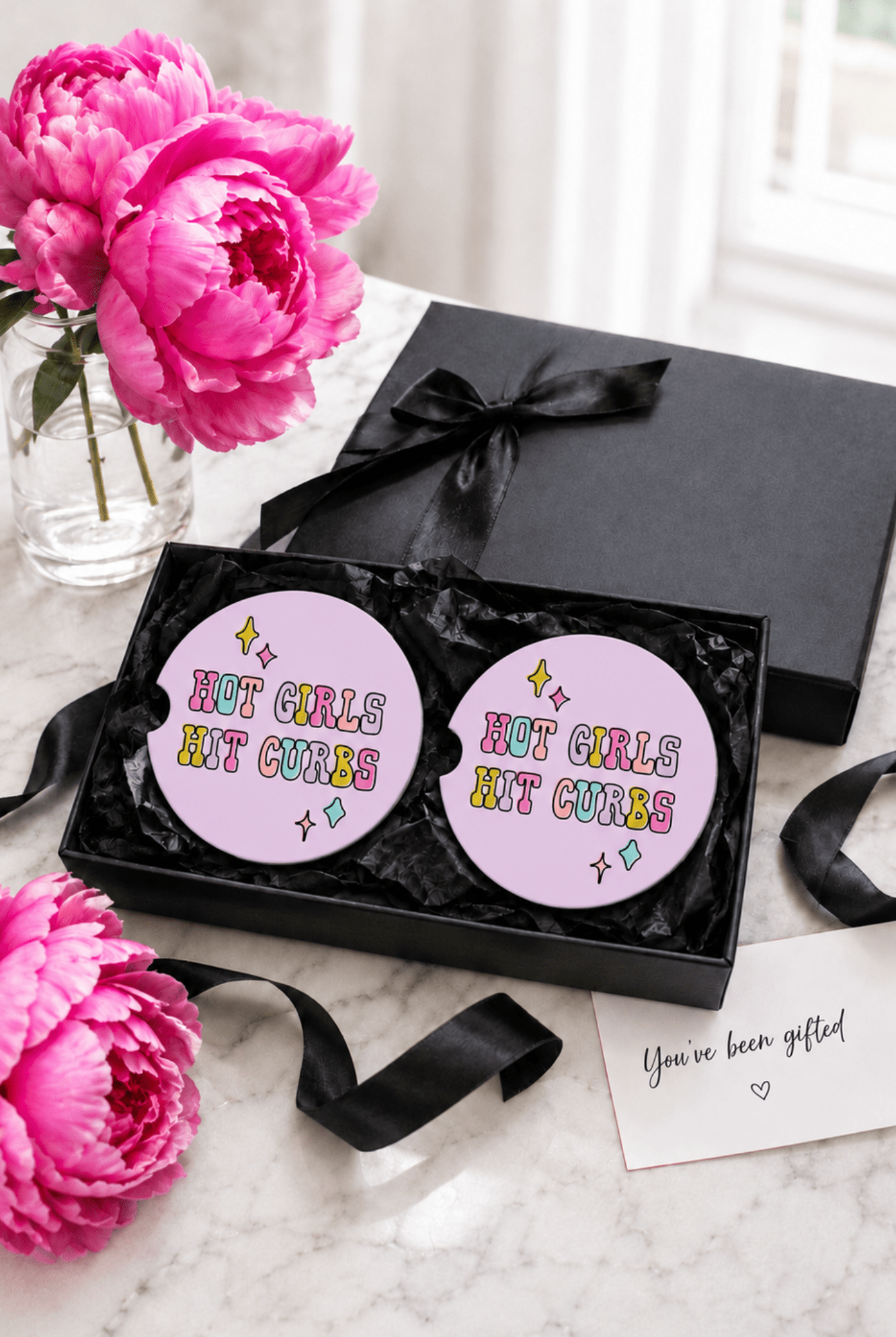 Hot Girls Hit Curbs Car Coasters - Adorned Rebel