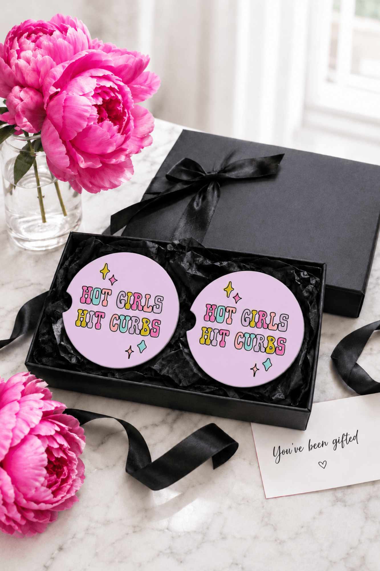 Hot Girls Hit Curbs Car Coasters - Adorned Rebel