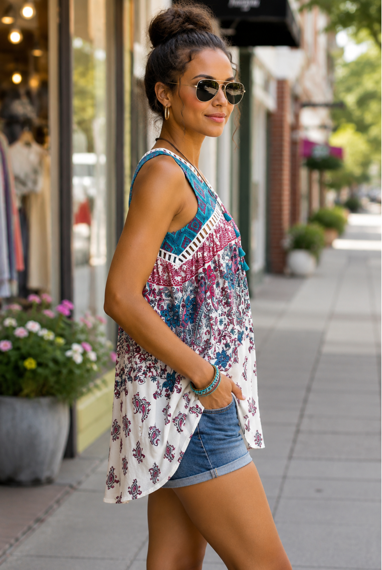 Paisley Print Sleeveless Tunic - Adorned Rebel