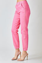 Pink High Rise Jogger Jeans - Adorned Rebel