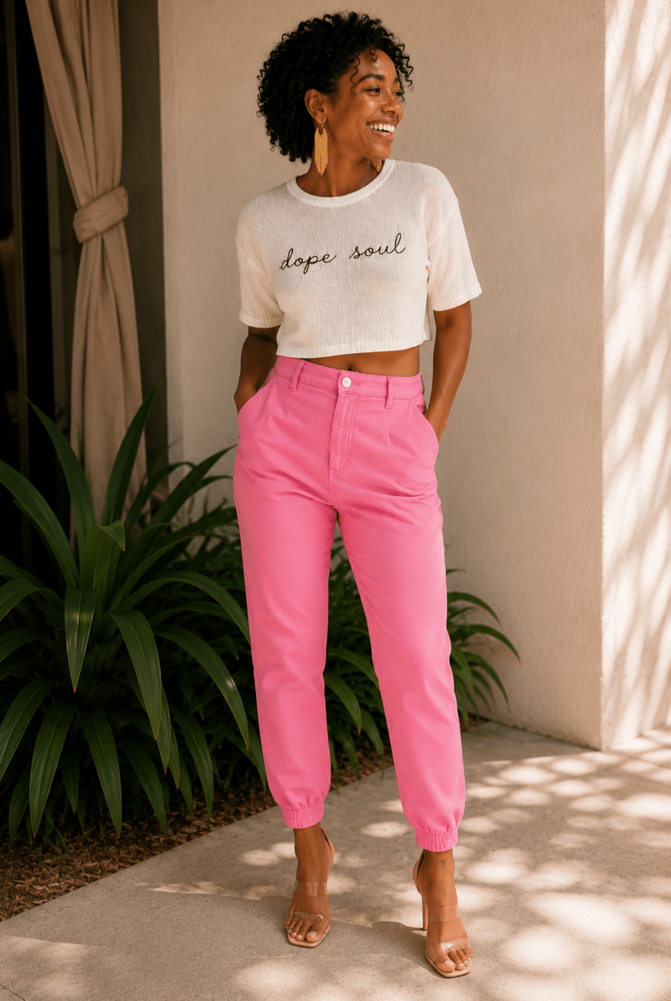 Pink High Rise Jogger Jeans - Adorned Rebel