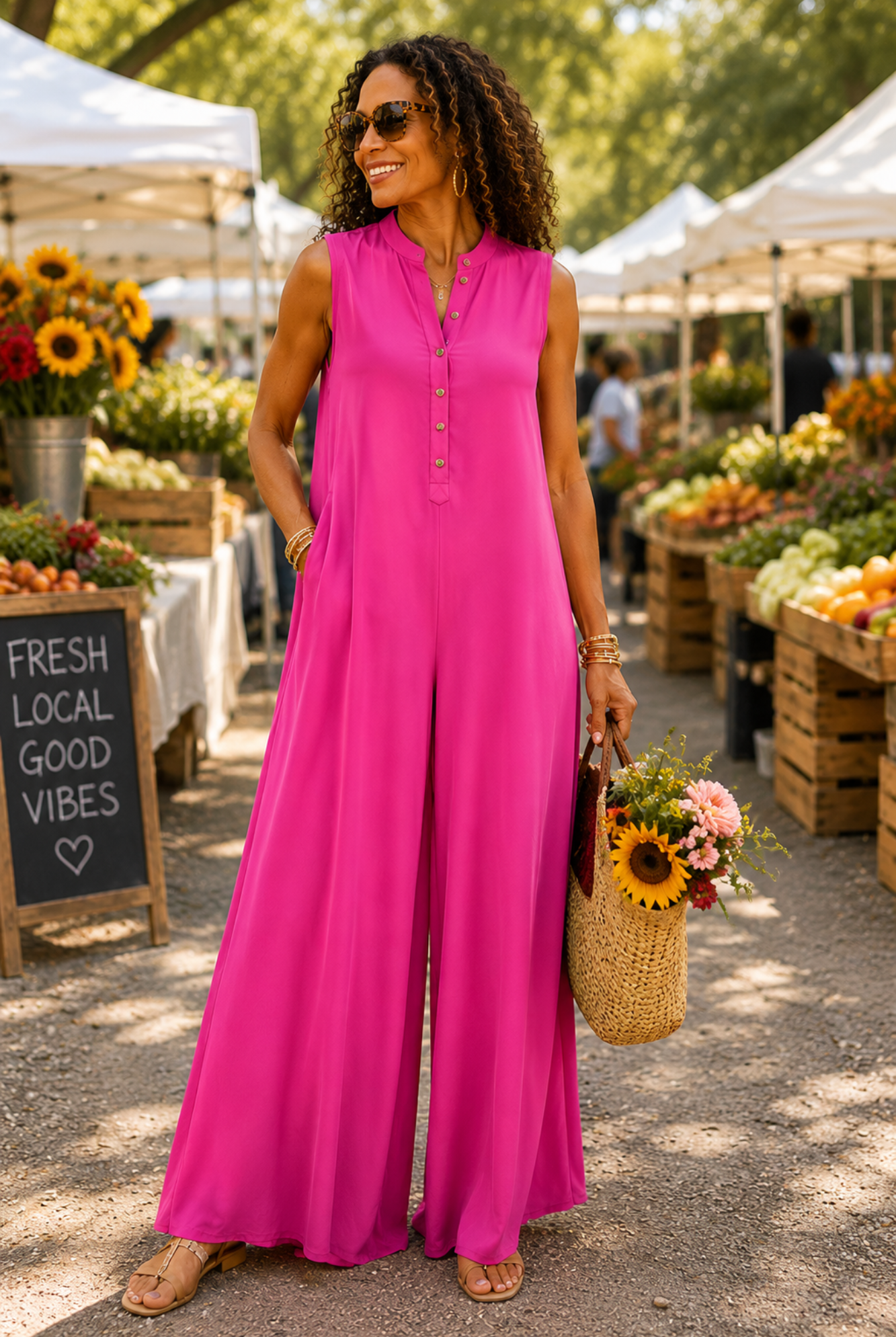 Radiant Pink Wide - Leg Jumpsuit - Adorned Rebel