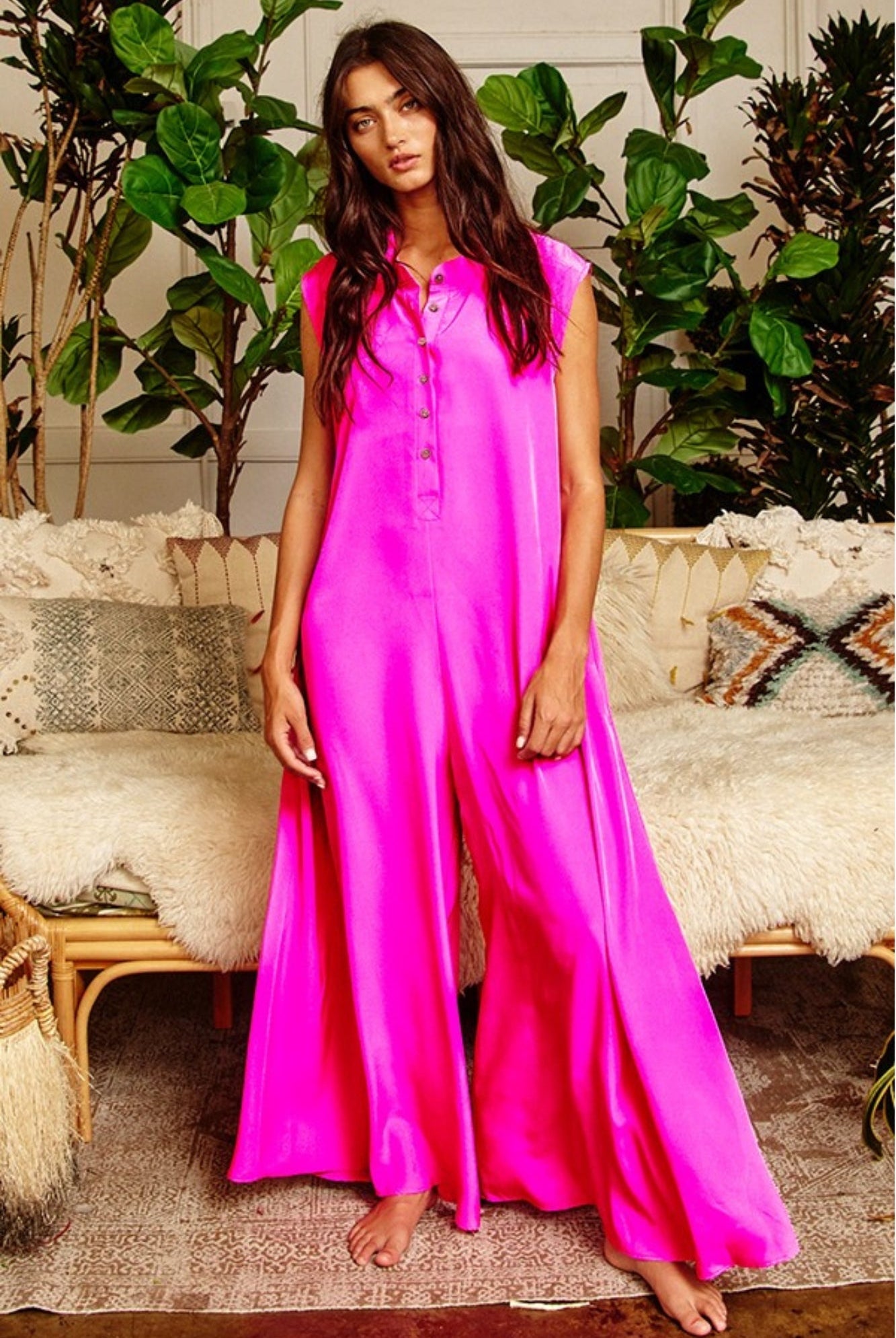 Radiant Pink Wide - Leg Jumpsuit - Adorned Rebel