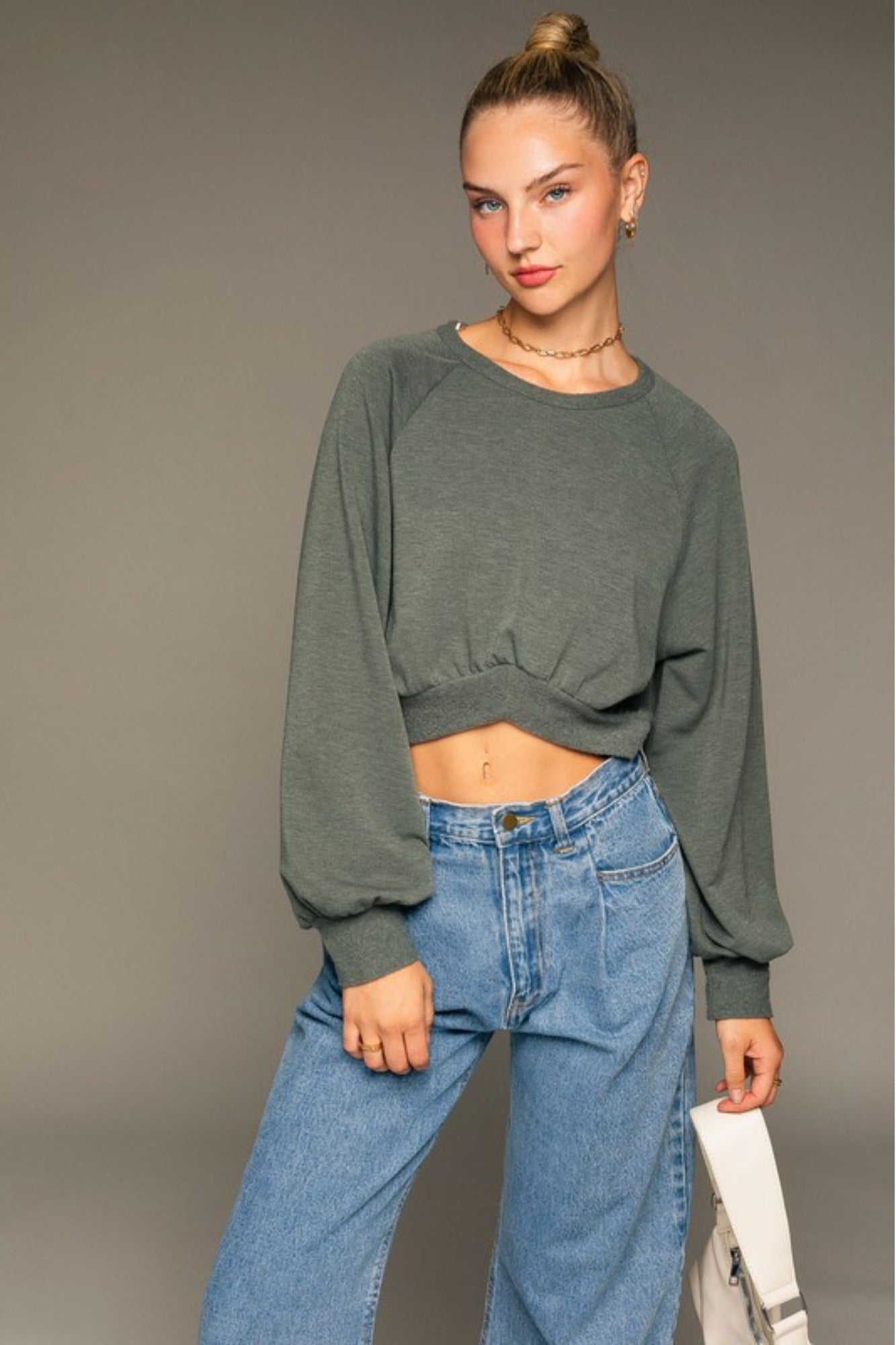 Raglan Long Sleeve Cropped Pullover - Adorned Rebel