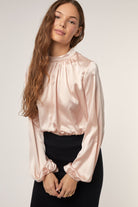 Satin Mock Neck Long Sleeve Top - Adorned Rebel