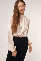 Satin Mock Neck Long Sleeve Top - Adorned Rebel
