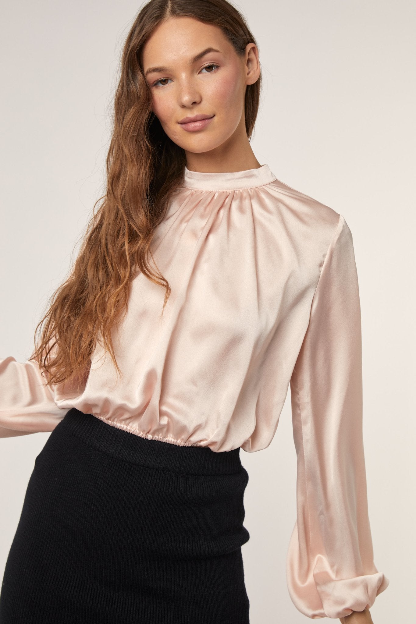 Satin Mock Neck Long Sleeve Top - Adorned Rebel