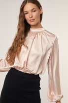 Satin Mock Neck Long Sleeve Top - Adorned Rebel