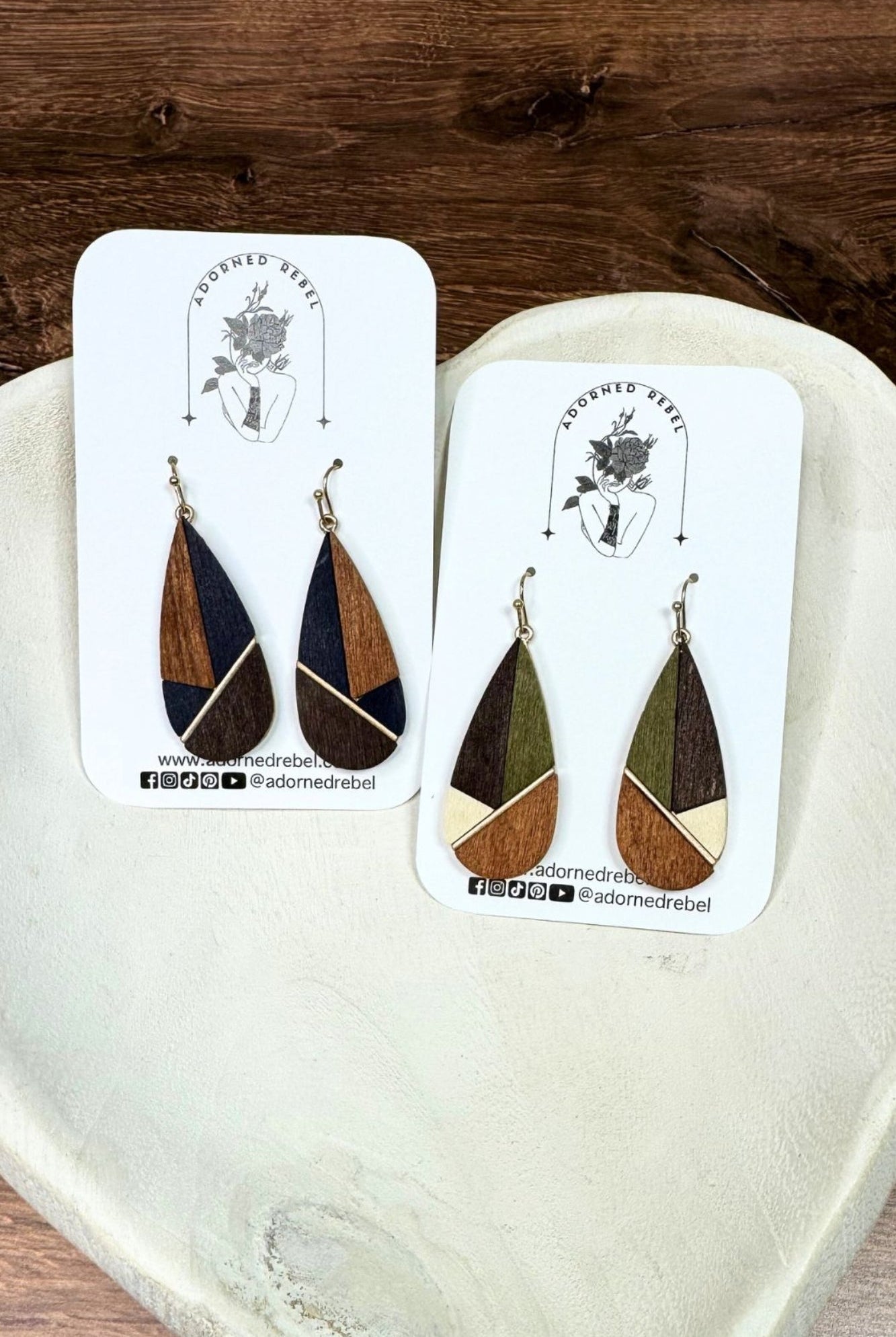 Wood Color Block Drop Earrings - Adorned Rebel