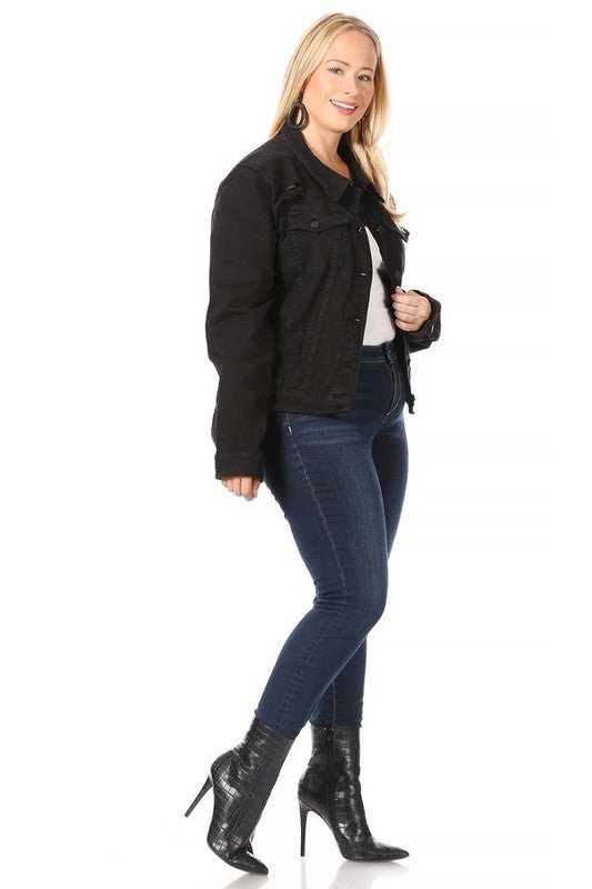 Classic Black Distressed Denim Jacket