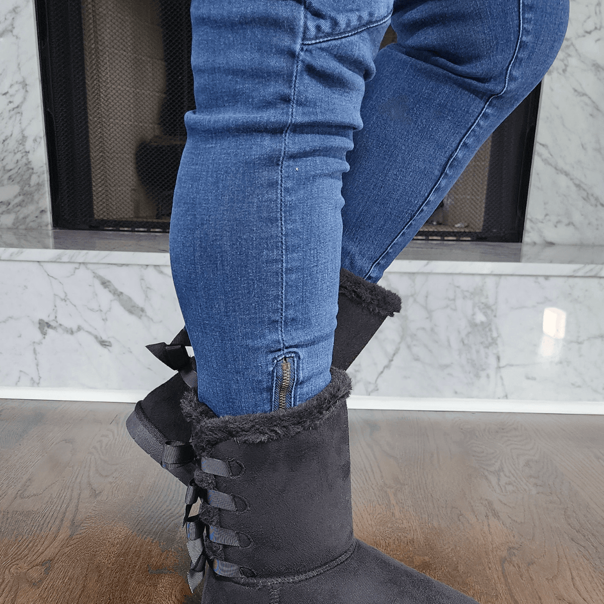 Blue faux fur boots clearance