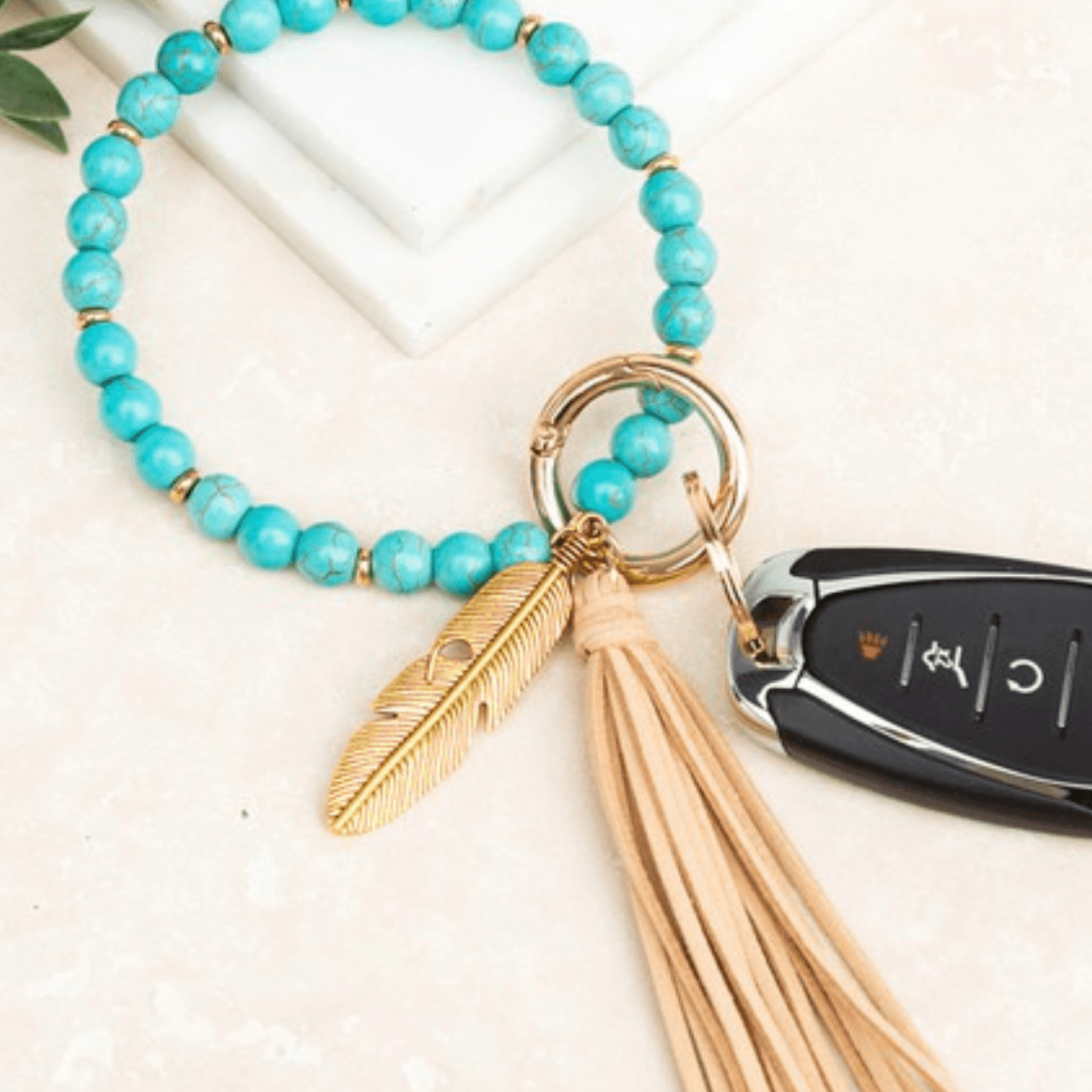 Boho Stone Key Ring Wristlet - Two Elevens Boutique