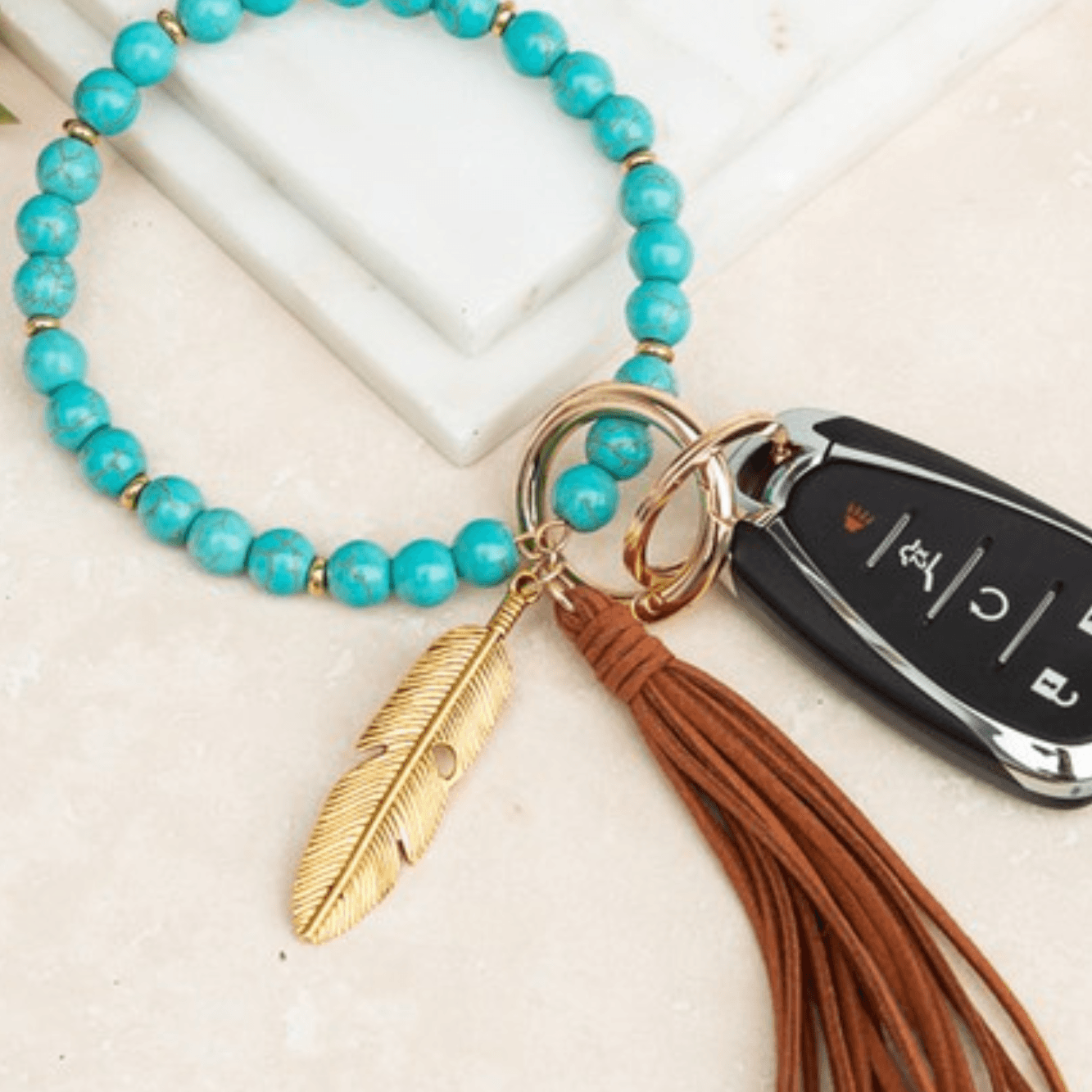 Boho Stone Key Ring Wristlet - Two Elevens Boutique