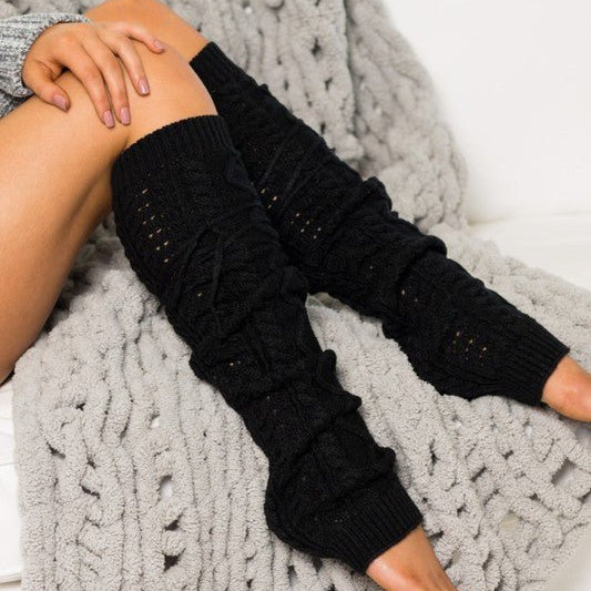 Cable Knit Tie Leg Warmers - Two Elevens Boutique