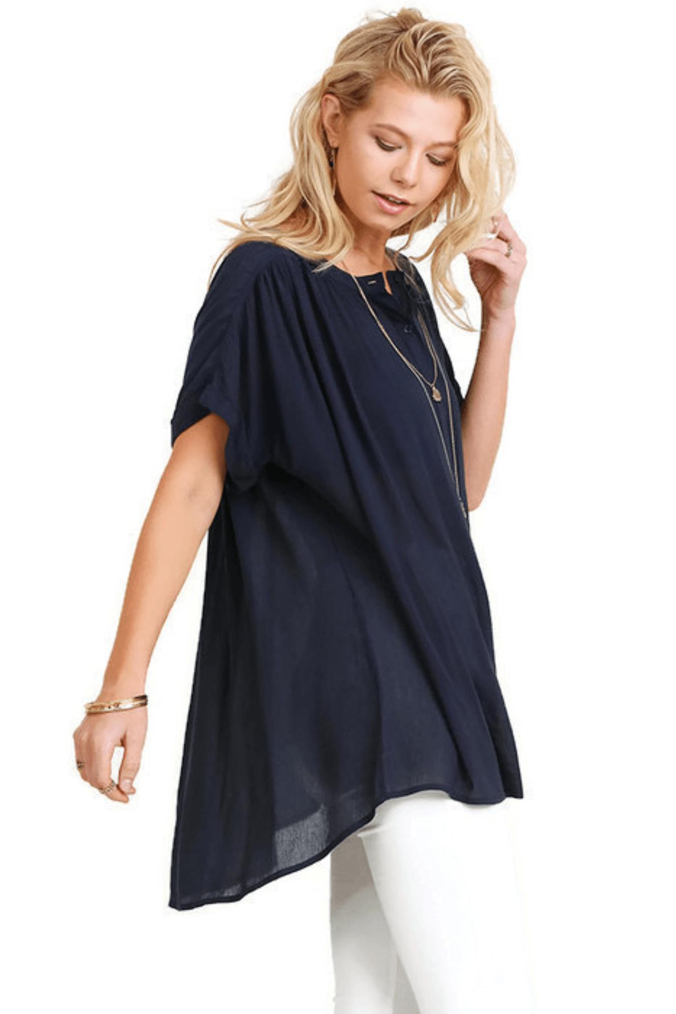 Mandarin Collar Button Up Tunic - Two Elevens Boutique