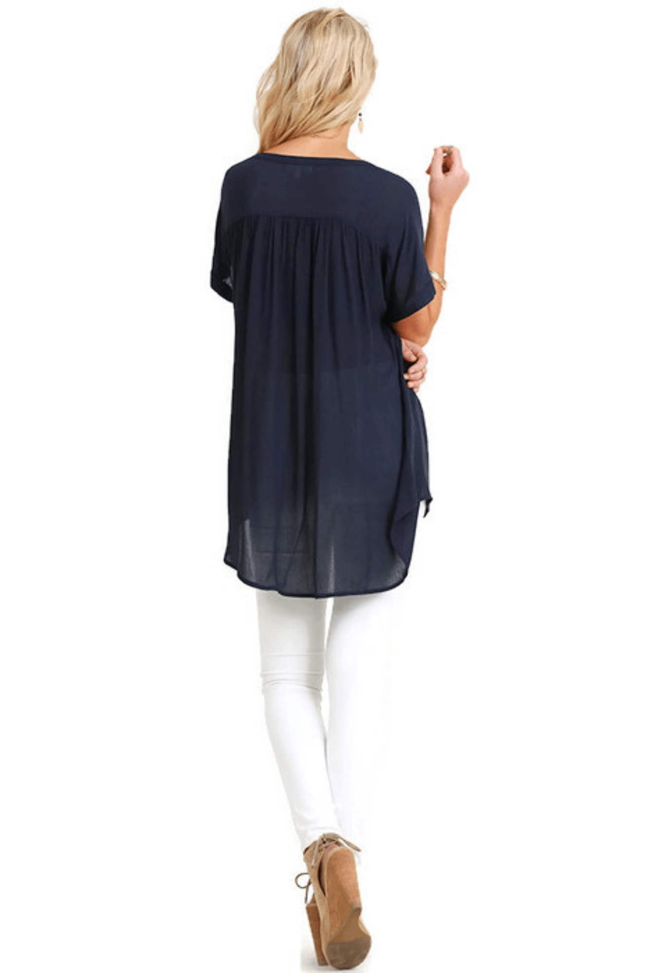 Mandarin Collar Button Up Tunic - Two Elevens Boutique