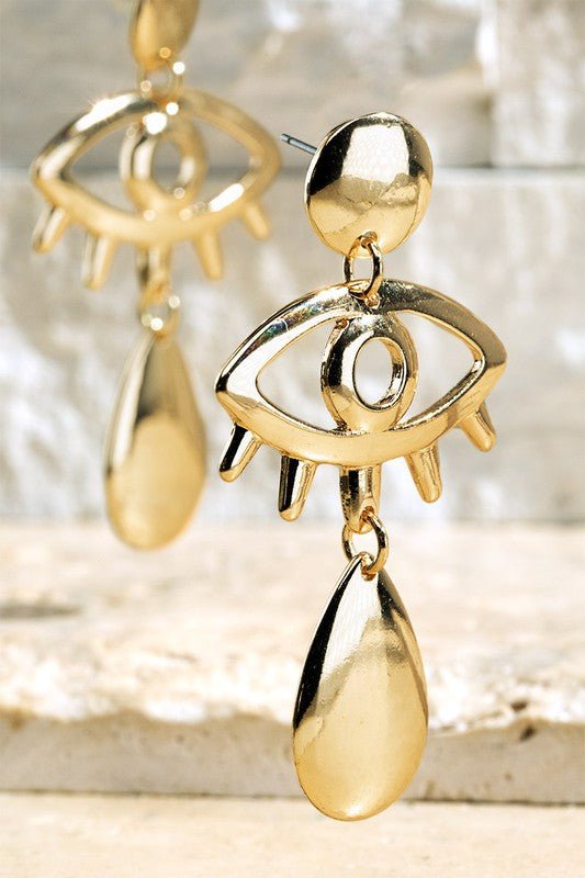 Metal Tearing Evil Eye Dangle Drop Earrings - Two Elevens Boutique
