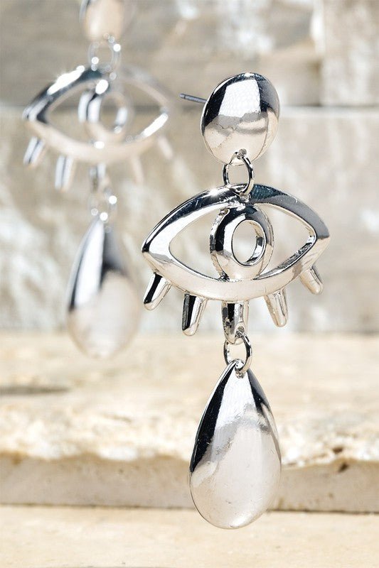 Metal Tearing Evil Eye Dangle Drop Earrings - Two Elevens Boutique