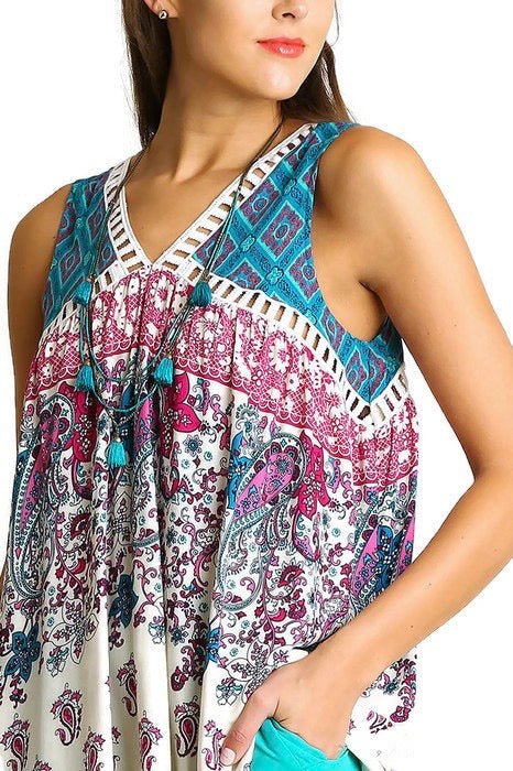 Paisley Print Sleeveless Tunic - Two Elevens Boutique