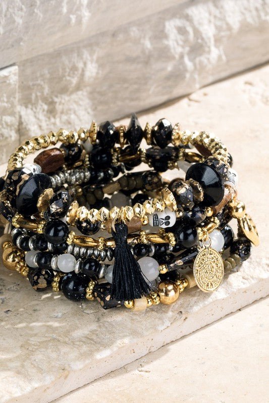 Skull Charmed Beads Bracelet - Two Elevens Boutique