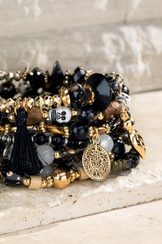 Skull Charmed Beads Bracelet - Two Elevens Boutique