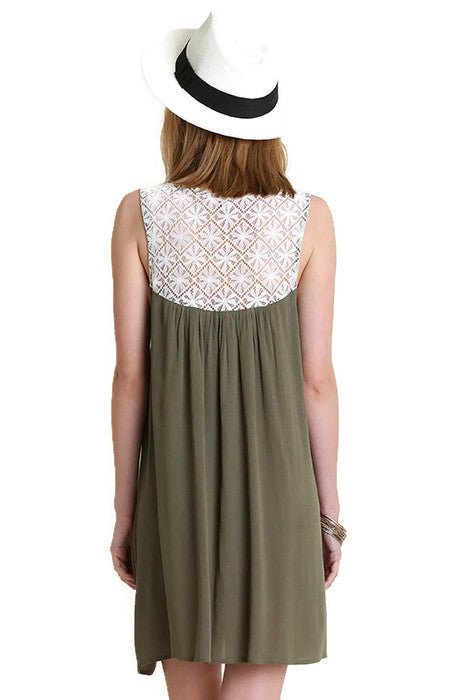 Back view of Umgee Sleeveless Dress with Lace Detail