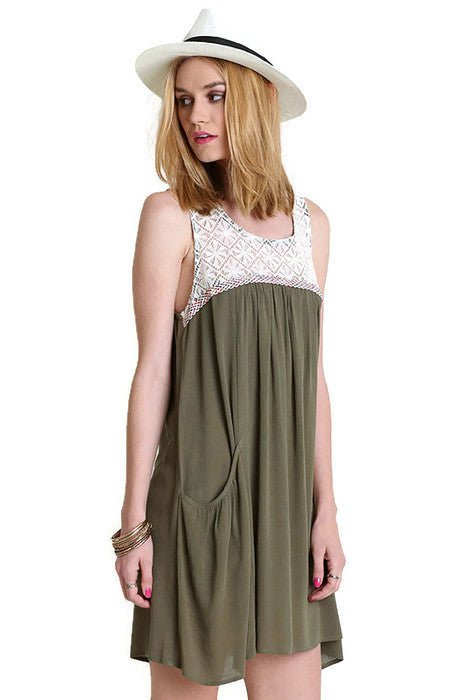 Umgee Sleeveless Dress with Lace Detail