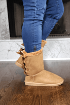 Tan Faux Fur Boots with Bow Tie Detail - Two Elevens Boutique