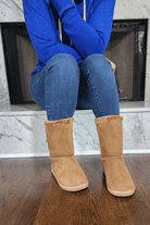 Tan Faux Fur Boots with Bow Tie Detail - Two Elevens Boutique