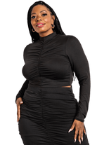 Two Piece Long Sleeve Ruched Top and Skirt Set - Two Elevens Boutique