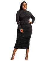 Two Piece Long Sleeve Ruched Top and Skirt Set - Two Elevens Boutique
