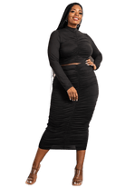 Two Piece Long Sleeve Ruched Top and Skirt Set - Two Elevens Boutique