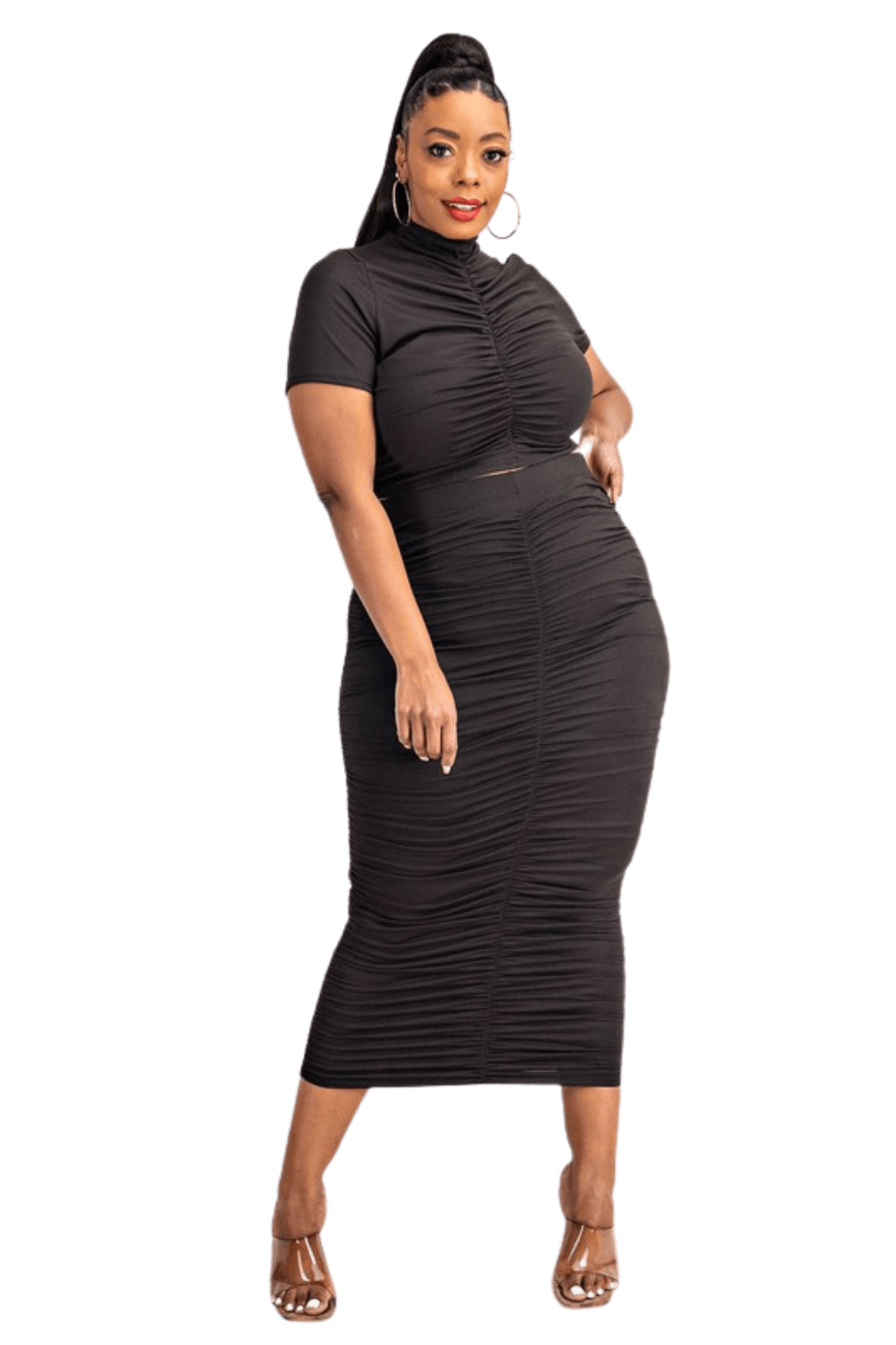 Two Piece Short Sleeve Ruched Top and Skirt Set - Two Elevens Boutique