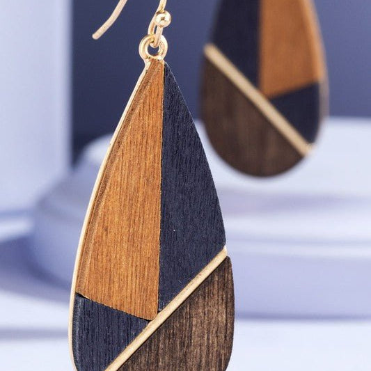 Wood Color Block Drop Earrings - Two Elevens Boutique