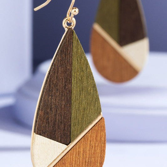 Wood Color Block Drop Earrings - Two Elevens Boutique