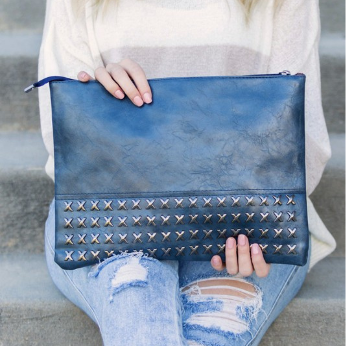 Cross Studded Faux Leather Clutch