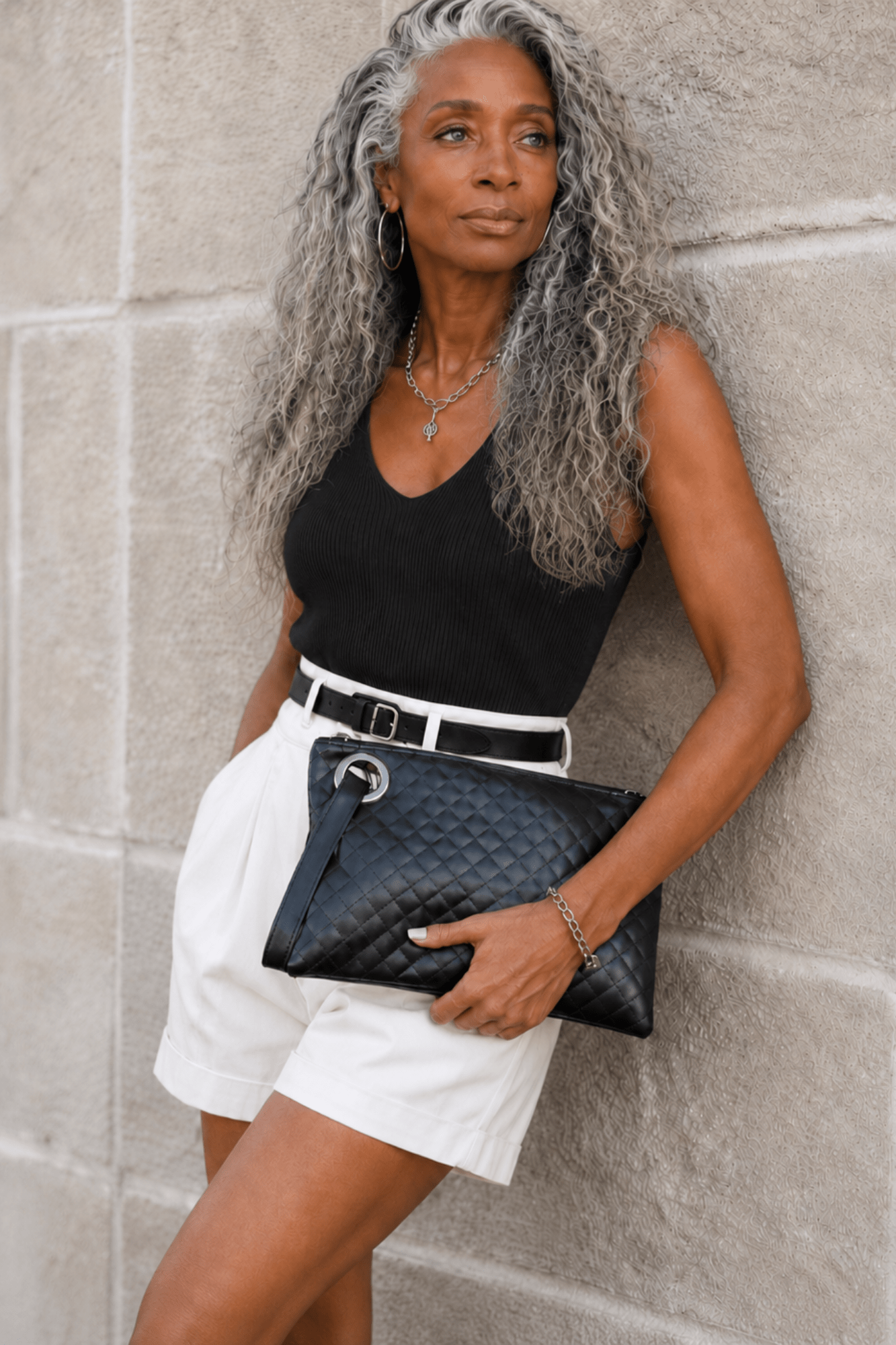 Black Quilted Faux Leather Clutch - Adorned Rebel