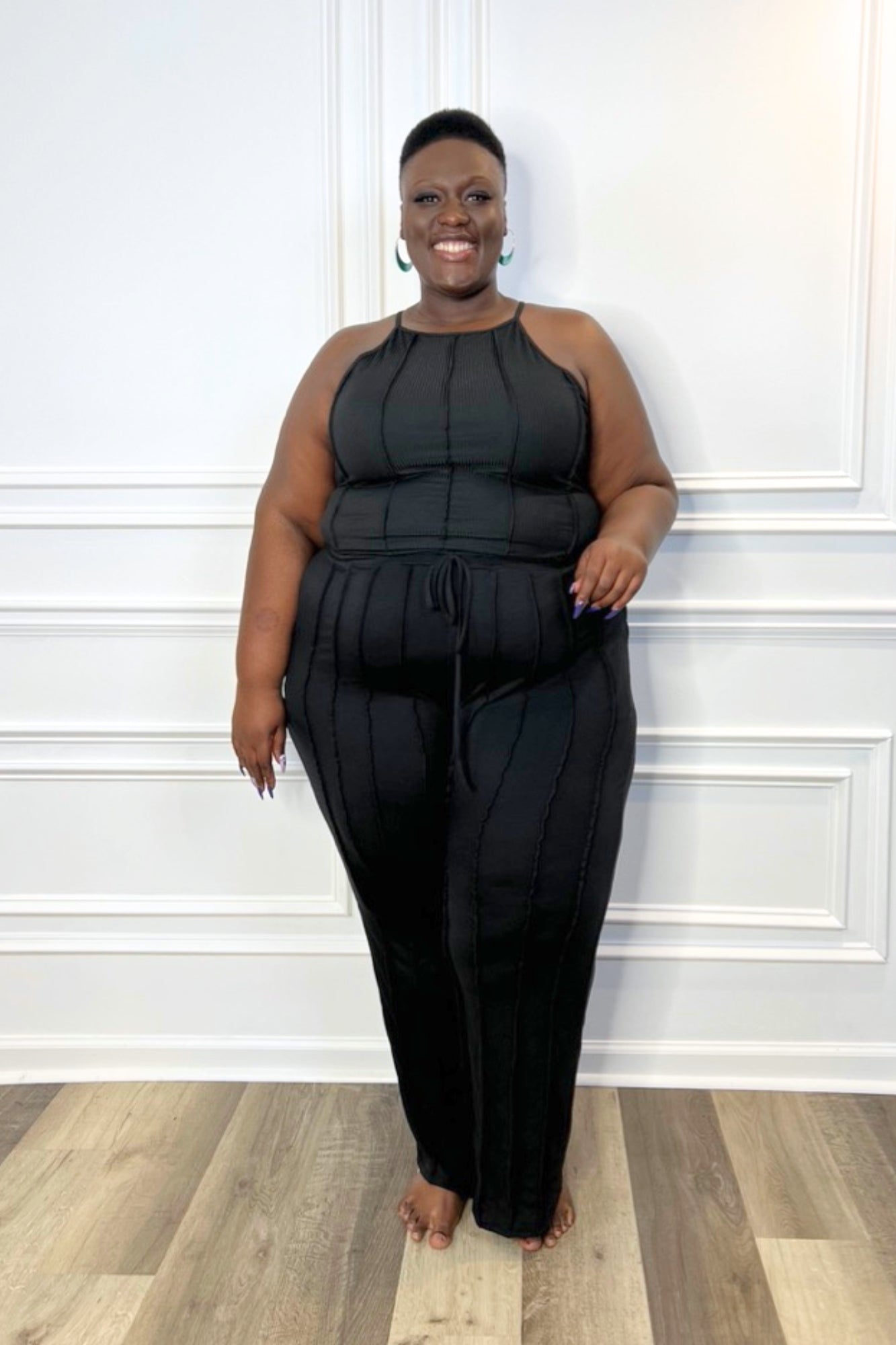 Black Two Piece Pin Tuck Lounge Set - Adorned Rebel