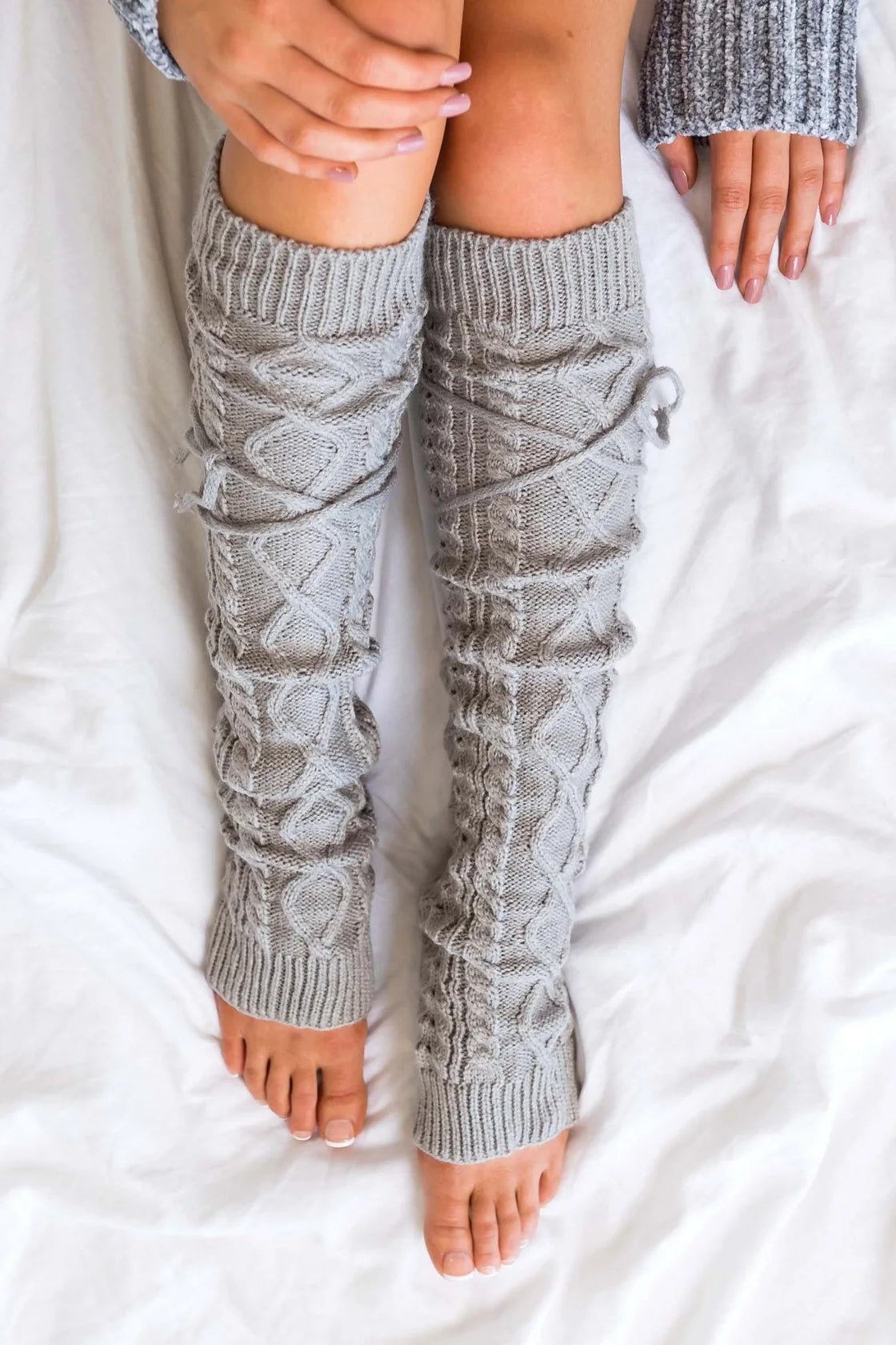 Cable Knit Tie Leg Warmers - Adorned Rebel