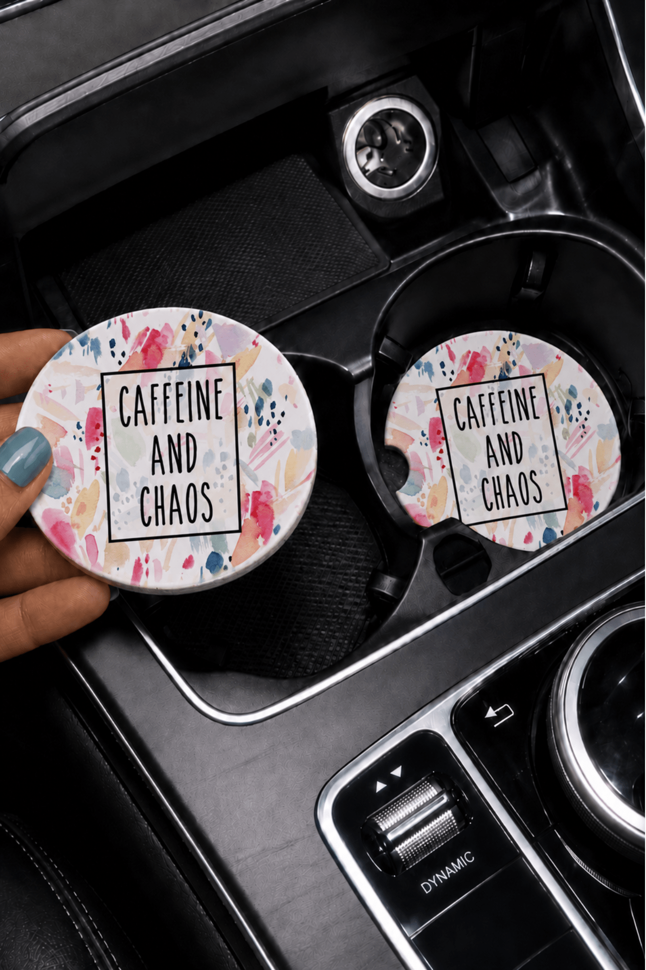 Caffeine & Chaos Car Coasters - Adorned Rebel