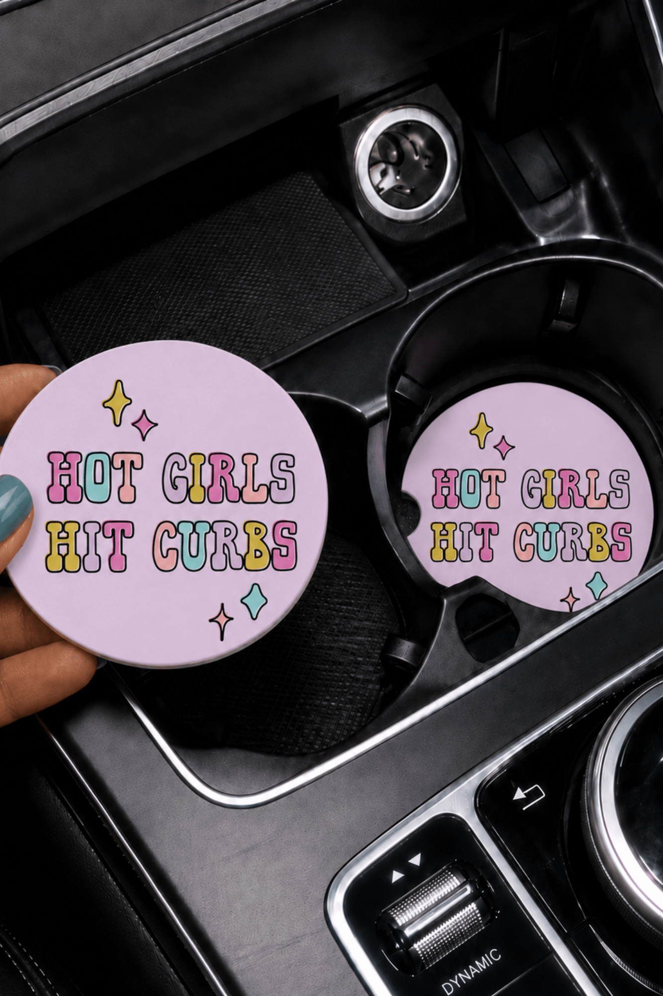 Hot Girls Hit Curbs Car Coasters - Adorned Rebel