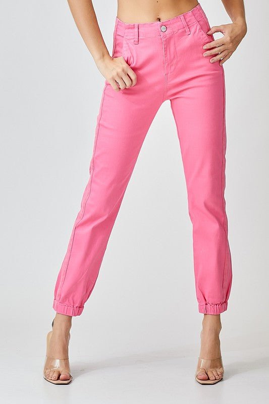 Pink High Rise Jogger Jeans - Adorned Rebel