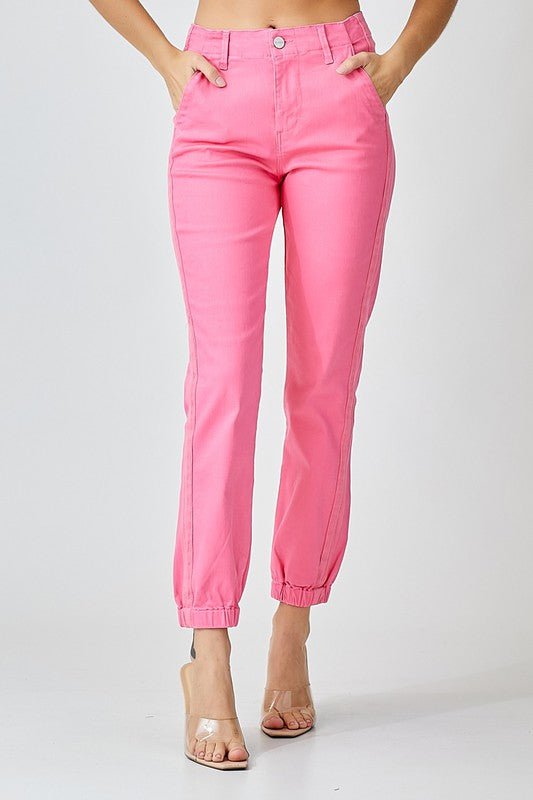 Pink High Rise Jogger Jeans - Adorned Rebel