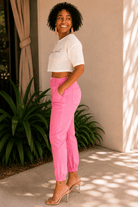 Pink High Rise Jogger Jeans - Adorned Rebel