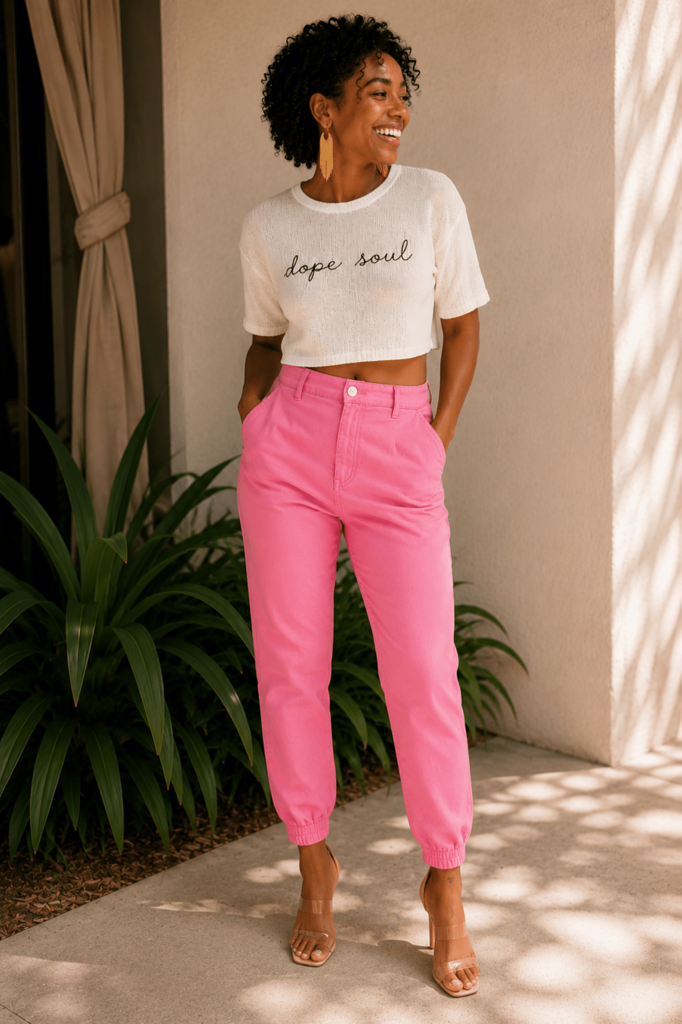 Pink High Rise Jogger Jeans - Adorned Rebel