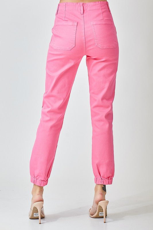 Pink High Rise Jogger Jeans - Adorned Rebel